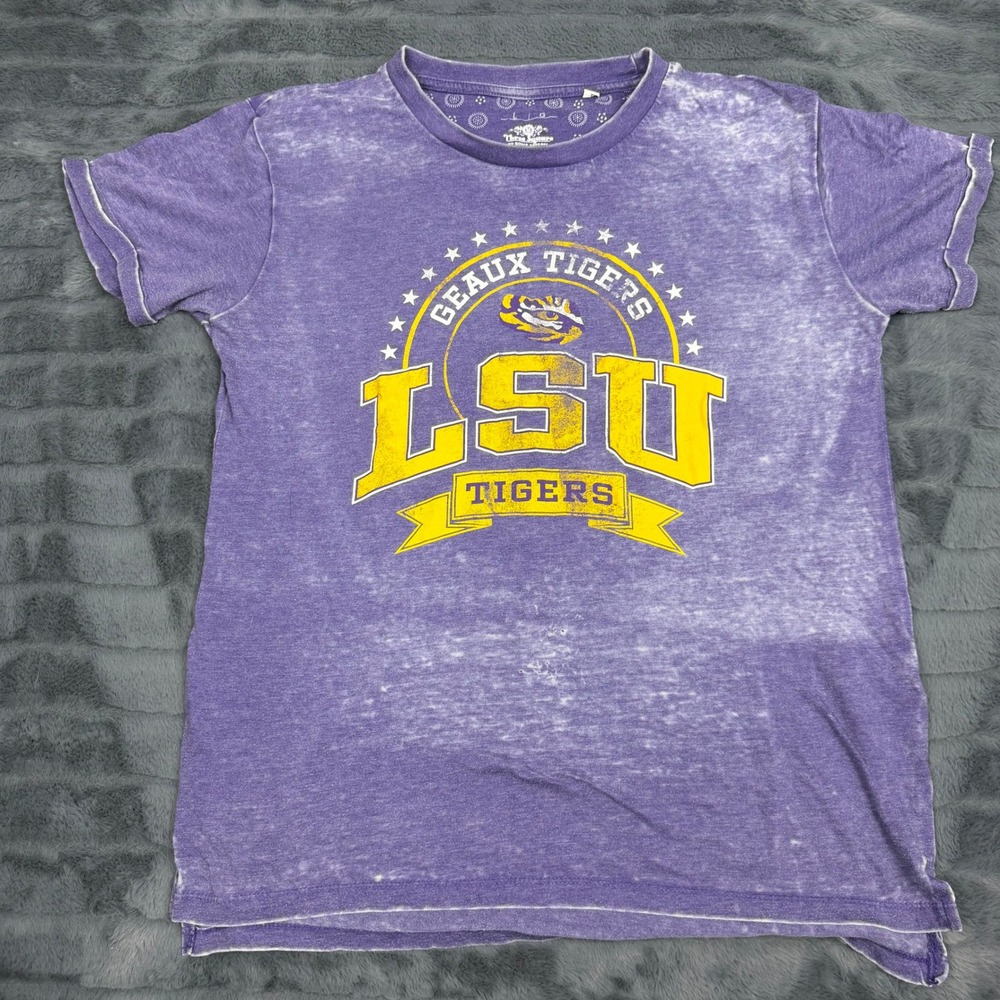 Three Square LSU Tigers Purple Acid Wash Graphic T-Shirt Womens L Geaux Tigers